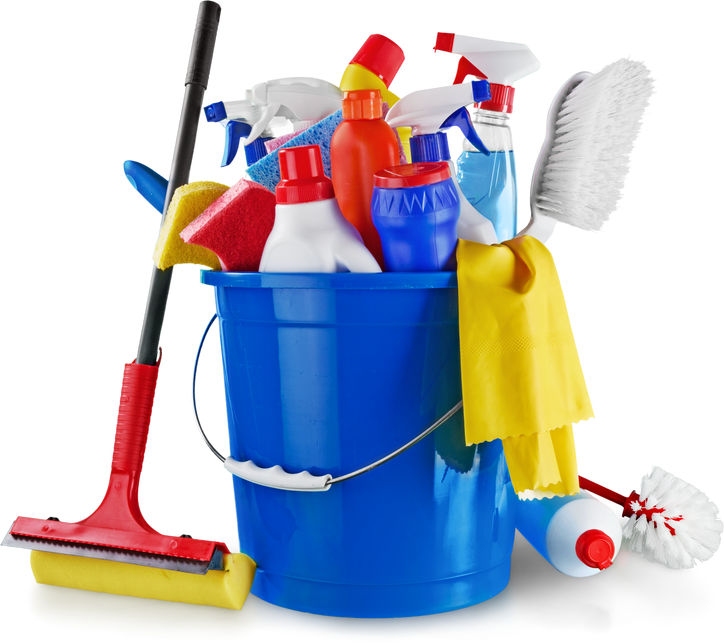 House Cleaning Equipment and Supplies in Bucket - Isolated